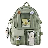 AoMoon Zaino Kawaii grazioso zaino pastello per ragazze adolescenti studenti estetici borse con spilla Kawaii e accessori carini, Verde-c, One Size, Zaino daypack