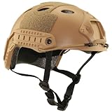 QMFIVE Tactical Veloce Casco con Occhiali Military Tactical Helmet CS Airsoft SWAT Paintball della Base di Casco Protettivo (Deserto+L)