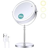 B Beauty Planet Specchio ingranditore con luce, 20,3 cm, ricaricabile 1X/20X, specchio con ingrandimento a LED dimmerabile, con 3 modalità di illuminazione a colori