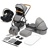 LIONELO Amber Passeggino 3in1 Trio Passeggino con seduta secchiello + Navicella + Ovetto per neonato e bambini 0 fino a 48mesi o 22kg Regolabile e pieghevole Ruote grandi Cappotina XXL