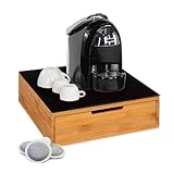 Avilia Cassetto Porta Cialde e Capsule in Bambù con Ripiano in Vetro Temperato nero, 31.5x30x10 cm, Ideale per Organizzare Caffè, Tè e Tisane