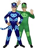 Funidelia | Costume di Gattoboy e Geco reversibile - Pj Masks per bambino Gufetta, Geco - Costume per Bambini e accessori per Feste, Carnevale e Halloween - Taglia 5-6 anni - Azzurro/Blu