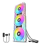 AsiaHorse Ventola per PC 3 in 1,Ventola per PC ARGB da 3 * 120 mm con 56 LED indirizzabili,Ventola del case della CPU con controllo PWM,Ventola di raffreddamento per computer, 800-1800 RPM, Bianco