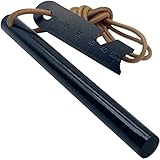 aufodara Nero Firesteel Fire Starter 127x13mm con Cavatappi Multifunzione e 1 Metro Cavo in Pelle per Campeggio, Outdoor e Sopravvivenza