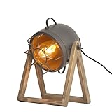 BarcelonaLED Lampada da tavolo Vintage Design Industriale Grigio con Proiettore Orientabile Schermo Gabbia Metallica Attacco E27 e Base in Legno per Scrivania Soggiorno Stanza Comodino 28 cm