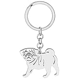 DALANE Acciaio Inox Carino Cane Portachiavi Cucciolo Pug Chihuahua cane Portachiavi Animali Domestici Gioielli Regali per Donne Ragazze (Carlino Placcato Argento)