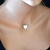 TseenYi Collana girocollo a forma di cuore in argento con catena minimale e catenina corta per donne e ragazze (argento)