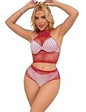 comeondear Donna Completo Biancheria Intimo Set di Biancheria Intima da Donna Mesh Mini Chemise Babydoll Corsetto Intimo Taglie Forti(Rosso,XS-M)