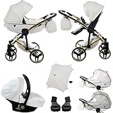 Originale Junama Diamond Individual 2in1 3in1 4in1 Ombrello Sistemi Modulari Passeggino Combinato + accessori originali Exclusive Prams (3in1, Oro-Bianco 04)