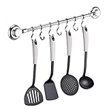 MaxHold Porta Utensili da Cucina con 7 Ganci - Sistema di Vuoto - Portasciugamani con Ventose - Niente Fori Necessari - Acciaio Inossidabile Nessuna Ruggine - Utilizzabile in Bagno e Cucina