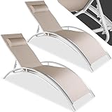 TecTake® Set di 2 Lettini Prendisole, Morbido Poggiatesta, Resistente alle Intemperie, Lettino pieghevole, Sdraio da Mare, Spiaggia, Giardino. Lettino in Alluminio, Sole, 5 Posizioni (Beige)