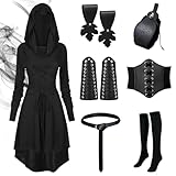 HIQE-FL Abito Gotico da Donna,Abbigliamento Medievale,Rinascimento Strega Abito,Abito da Donna Medievale con Cappuccio, Abito Gotico da Donna Medievale,per Halloween, Feste, Carnevale, Natale