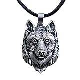 southbankstore Collana vichinga a forma di testa di lupo – ciondolo Fenrir nordico con amuleto scandinavo, Acciaio inossidabile