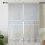 Coppia Tendine Finestra Con Pizzo Ricamato Fiore Tenda Cucina Moderna Lino-Poliestere Shabby Chic Tinta Unita 60x240cm 2 Unità Bianco