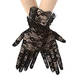 ASTER Guanti Corti da Donna in Pizzo Guanti Floreali Neri Guanti di Protezione Lace Short Gloves Solare Ladies Wedding Dinner Party 1980 Party Costume Gifts Halloween Guanti