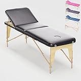 Lettino Da Massaggio Basic 3 Zone In Legno Portatile Pesa Solo 12,8 Kg Richiudibile + Pannello Reiki + Angoli Arrotondati E Rinforzati - Fisioterapia Estetista Tattoo Tatuaggi - Nero