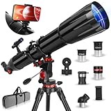 HETEKAN Telescopio, Telescopio Astronomico Professionale, 90/900 mm (36X-450X) Telescopio Rifrattore per Adulti Bambini e Principianti, per Osservazioni Planetarie, con Adattatore per Cellulare