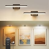 FULEN Luce Per Quadri Senza Filo, Lampada Da Parete Ricaricabile, Luci LED Applique Con 3 Temperature Di Colore, Telecomando, Luce Per Specchio E Dardo, Nero,Confezione da 2