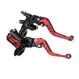 Leve Serbatoio Cilindro Principale Frizione Freno Motocicletta, Kit Leva Frizione Leva Freno Moto 7/8" Universale, Set Leva Frizione Maniglia Pompa Superiore Freno Regolabile Idraulicamente (Rosso)