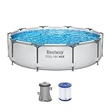 Bestway - Steel Pro MAX, piscina fuori terra, rotonda, set con pompa filtrante, diametro 305 x 76 cm, colore grigio chiaro