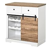 HOMCOM Mobile da Cucina Rustico con 2 Cassetti, Ripiani Aperti e Portabottiglie, Credenza Buffet in Legno e Metallo, 80x39x86 cm, Bianco e color Legno