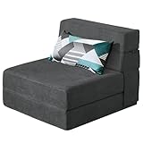 ANONER 70 x 190 cm Divano Letto Futon, Divano Pieghevole Futon con Cotone di Memoria e Cuscino, Divano Letto Futon Lavabile Set per Lettura Yoga Ufficio, Divano Letto Grigio Scuro