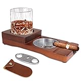 Posacenere in legno con rum liquori personalizzati per whisky,1 Tagliasigari a Ghigliottina a Doppia Taglia,Whisky Vassoio tazza da whisky di alta qualità Accessorio per Whisky Posacenere per Sigari