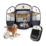 Mobiclinic® Pets, Recinto per cani, Pieghevole, 114x114x58 cm, Scooby, 2 Accessi, 8 Finestre, Elastico per il ripiegamento, Per interni ed esterni, Tessuto in rete 600D, Facile da pulire, Grigio