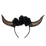 Cerchietto per capelli per cosplay per adulti con diavolo di Halloween, a forma di corno di bue, per carnevale, feste in maschera, colore nero 01