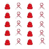 FiveMileBro 20 Pezzi Mini Cappelli a Maglia, Mini Cappello di Natale, Mini Cappello da Babbo Natale, Mini Sciarpa Natalizia, Cappello Lollipop, Decorazione del Coperchio Della Penna (Red)