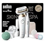 Braun Silk-épil 9 Flex SkinSpa Depilatore Donna, Epilatore Elettrico Donna Con Testina Flessibile a 360° Per Una Epilazione Semplice, Wet & Dry, Pelle Liscia a Lungo, 9-681 3D, Bianco/Oro