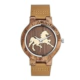 Unendlich U Infinity U-Fashion Orologio casual in legno di bambù per donna e uomo Orologio al quarzo da lavoro con cinturino in vera pelle Idea regalo di Natale Cavallo design