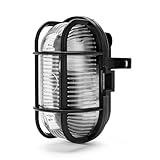 Velamp TURTLE – Plafoniera da esterno ovale - Attacco lampadina E27 – 60W Max -Impermeabile (IP44) - Ideale per montaggio all’esterno – Colore nero