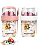 2 in1 Tazza Yogurt to Go, Tazza di cereali portatile con cucchiaio,Overnight Oats Jars,Riutilizzabile Tazza Yogurt e Cereali,Plastica Tazze Cereali,Vasetti yogurt per impiegati e studenti(310ml+560ml)