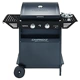 Campingaz Xpert 200 LS Plus Rocky BBQ a gas in pietra lavica, carrello BBQ con 2 bruciatori e 1 bruciatore lat., copertura + termometro, ripiano lat. ribaltabile, pot. 8,200 kW + 2,1kW bruciatore lat.