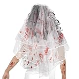 BOOMTOP Velo Insanguinato Halloween Velo Horror Sposa Bianco con Pettine per Costume Festa a Tema Carnevale Halloween