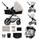 Kinderkraft MOOV2 Trio passeggino neonati 3 in 1 fino 26 kg, con Ovetto I-SIZE 40-75 cm, Carrozzina reversibile fronte mamma e strada, Schienale regolabile, Ruote EVA, Grigio