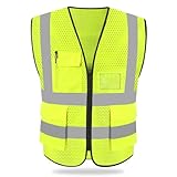 HYCOPROT Gilet di Sicurezza Antinfortunistici Alta Visibilità Giacca da lavoro riflettente ad alta visibilità manageriale Gilet Zip Brace Security (M, Giallo（tessuto a rete）)