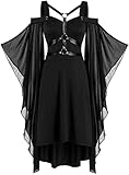 Luojida Vestito Halloween Donna Gotico Sexy Maniche a Farfalla Abito Medievale Scollo a Rinascimento Steampunk Retro Vestito Strega Donna Costume Carnevale Gothic Dress Nero M