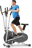 Ellittiche, Ellitticha per la casa - Neezee 2 IN 1 Cyclette per cross trainer con sedile, monitor LCD intelligente, allenamento migliorato per tutto il corpo, fino a 120 kg Argento