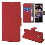 N NEWTOP Cover Compatibile per Nokia 7 Plus, HQ Lateral Custodia Libro Flip Chiusura Magnetica Portafoglio Simil Pelle Stand (Rossa)