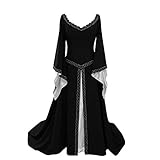 YUDATPG Abito medievale svasato a maniche lunghe rinascimentale abito da donna chemise contadina costume di Halloween fata abito gotico camicia da notte vestire, Nero , XL