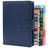 HXRTANGS Taccuino Ricaricabile A5 in PU Pelle, Raccoglitore ad Anelli Quaderno Foglia Sciolta Organizzatore Personale con Tasche/Portapenne/Accessori, 160 Pagine a Righe, Blu Marino