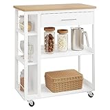 WOLTU Carrello da Cucina in Legno, Mobiletto Portaoggetti con Ruote Girevoli, Cassetto e Ripiani Aperti, Carrellino Salvaspazio Porta Microonde, Bianco, 73x38x88cm, RW051eiw