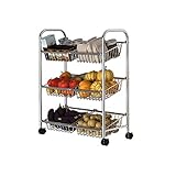 CFstc Carrello di stoccaggio della Cucina di 3 File con Il Rack dell ortofrutta delle Ruote dell Acciaio Inossidabile per organizzazione Multifunzionale del Bagno