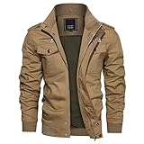 KEFITEVD Bomber Jacket Winter Army Classic Casual Jacket Giacca da Lavoro Pratica Tasca Multipla Warm Khaki 2XL