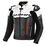 SHIMA BANDIT Giacca Moto Uomo -Sportiva Giubbotto moto uomo in pelle estiva ventilato con cursori di spalla, protezioni CE per schiena, spalle e gomiti, doppie cuciture rinforzate (Rosso, 46)