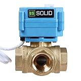 U.S. Solid Valvola a sfera motorizzata in ottone a 3 vie - Valvola di chiusura acqua di tipo L resistente e versatile - Valvola a 3 vie con funzione manuale, portata standard(3/4", AC110-230V)