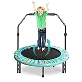 Trampolino per Bambini,Mini Trampolino da 36" con Manico Regolabile,Trampolino con Copertura di Sicurezza Imbottita, Trampolino da rimbalzo per Sport di Salto al Coperto o all aperto(Verde)