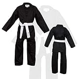 NORMAN Nero Bambini Abito da Karate Cintura Bianca Gratis Bambini Abito da Karate - Nero, 100cm